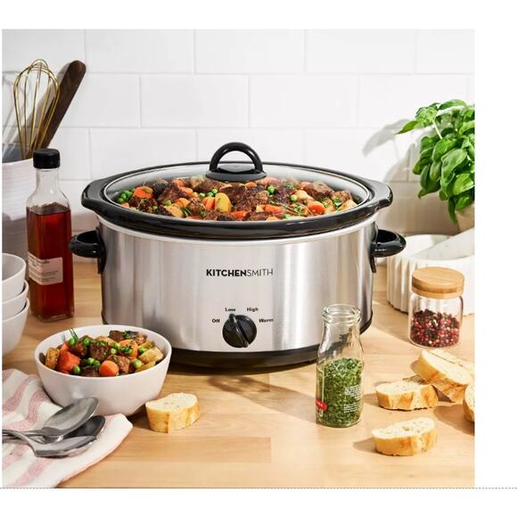 KitchenSmith by Bella 6qt Manual Slow Cooker - Stainless Steel - Picture 5 of 6